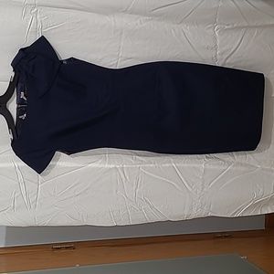 Womens Ted Baker Navy Bow Shoulder Sheath Pencil Dress Size 0 NWOT